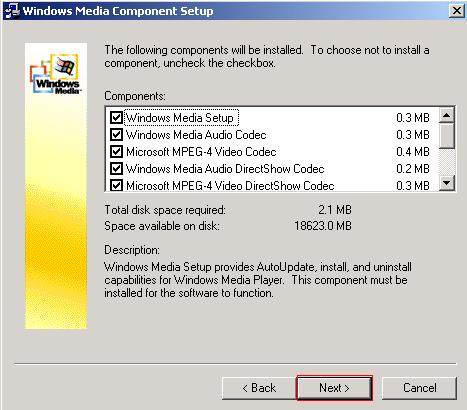 Click NEXT. 6 The following components will be install.