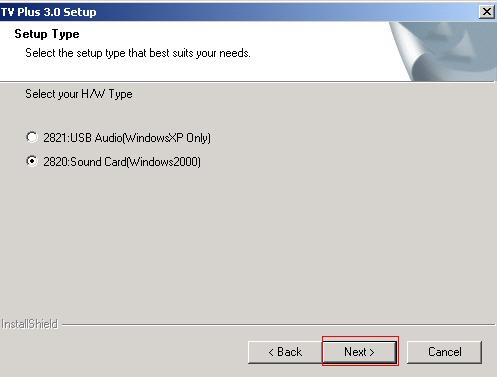 13 Select the setup type that best suits your needs your hardware type 2820: Sound Card {Windows 2000}. Click NEXT.