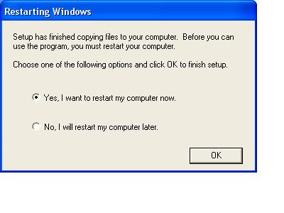 8. Setup has finished copying files to your computer. Before you can use the program you must restart your computer. 9.