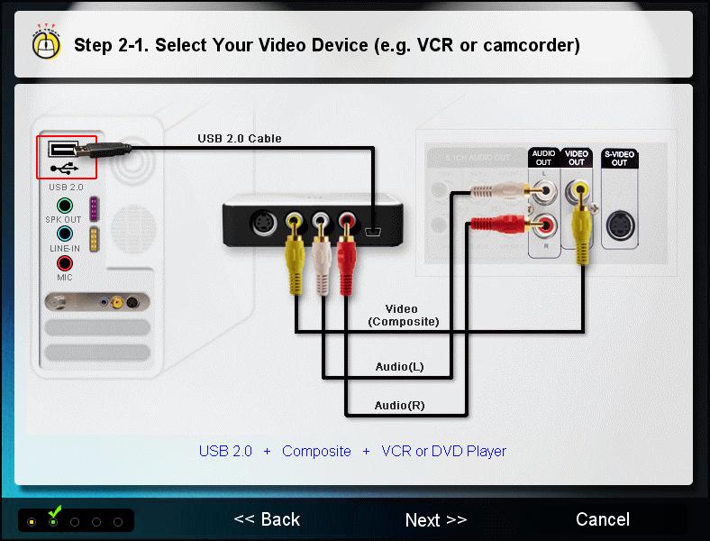 17. Video to DVD Converter 4.1.2.1 Step 2-1. Connect Video Device (e.g VCR or camcorder) Connect your VCR or camcorder to MY-VIDBOX. 1.