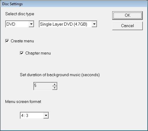 59. Video to DVD Converter Option: Click to change DVD Menu Options Selecting Disc type: Using the drop-down menus shown above, you can change the type of disc you are using, and in some cases, the