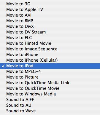 http://blog.larkin.net.au/ Page 8 Select Movie to ipod from the Export drop down menu.