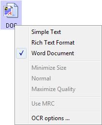 Choose the file type that you want for the text format. Your selection of a file type pertains only to the button currently selected on the One Touch Properties window. Simple Text The.