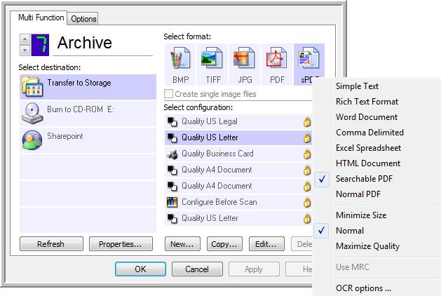 Scanning Scanning with spdf or npdf and Searching for Text Searchable PDF (spdf) and Normal PDF (npdf) are special forms of an Adobe PDF file. spdf creates a PDF image with a searchable text layer.