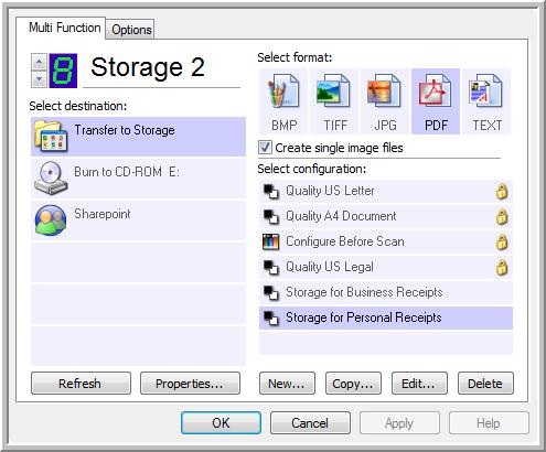 Scanning The new configurations apply to the Transfer to Storage Destination Application. 13. Now click the arrow buttons to select a scanner button for each new configuration.