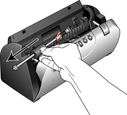 Gently press the roller to the right to free its left side.