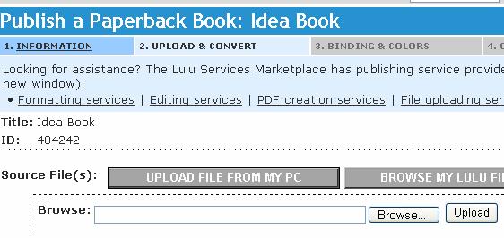 Uploading your book The next step is uploading your book to Lulu. Let s assume that you have already converted your PowerPoint book to a PDF file.