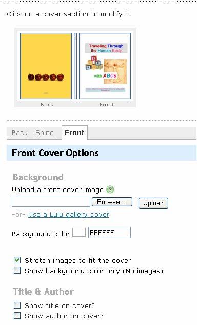 Uploading a cover The front and the back covers are two separate files.