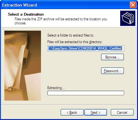 Select Next and the Wizard will ask you to select a destination for the unzipped files.