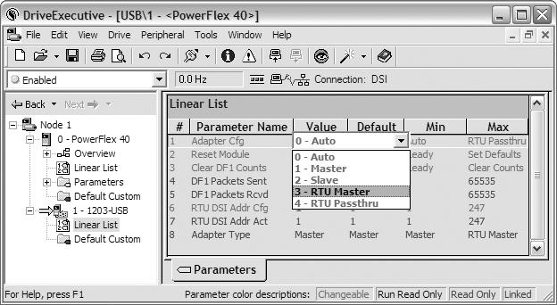 Using RTU Master Mode D-5 Using DriveExecutive 1. In the Value column of the DriveExecutive 1203-USB Linear List screen (Figure D.