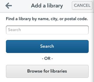 The app will prompt you to search for a library using a name, city, or zip code.