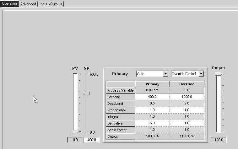 Figure 9 Operation Tab 4.5.2 Advanced Tab 1) Click the Advanced tab within the PID Control application. The user will need to set the following parameter fields: a. Primary SP High Limit - 600.0 b.