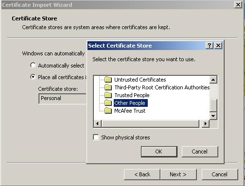 "Other People" store and leave the "Personal" store for your own certificates.