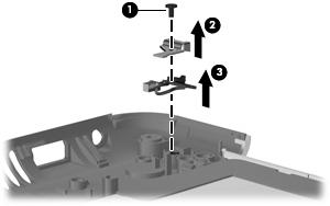 Remove the Phillips PM2.0 3.0 screw (1) that secures the internal display switch bracket to the base enclosure. 2.