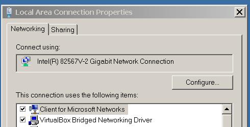 The "TEE" connection between the virtual "Bridged" bridge and the physical network adapter is performed by a "VirtualBox Bridged Networking Driver" in the real, upstream, physical network adapter in