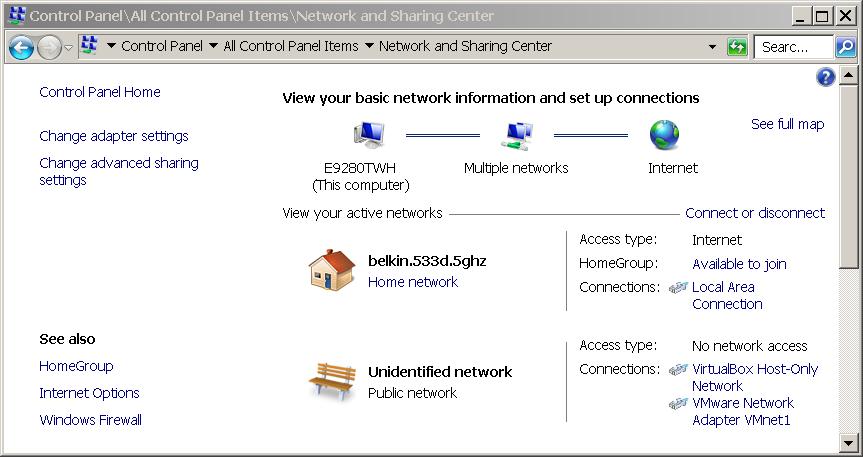 VIEW OF THE VIRTUAL NETWORK FROM THE "WINDOWS" HOST COMPUTER From a "Windows Vista", "Windows 7", or