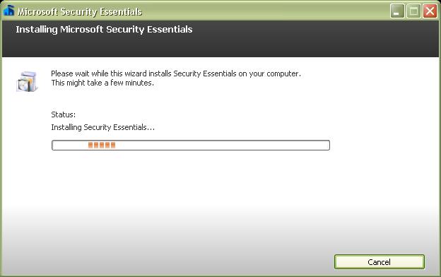 Step 11: It may take several minutes for Microsoft Security Essentials to be installed.