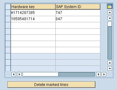 3 Listing the System Data In the next box, you list all combinations of hardware keys and system IDs for which you want to request licenses. The local system data is already displayed in the list.