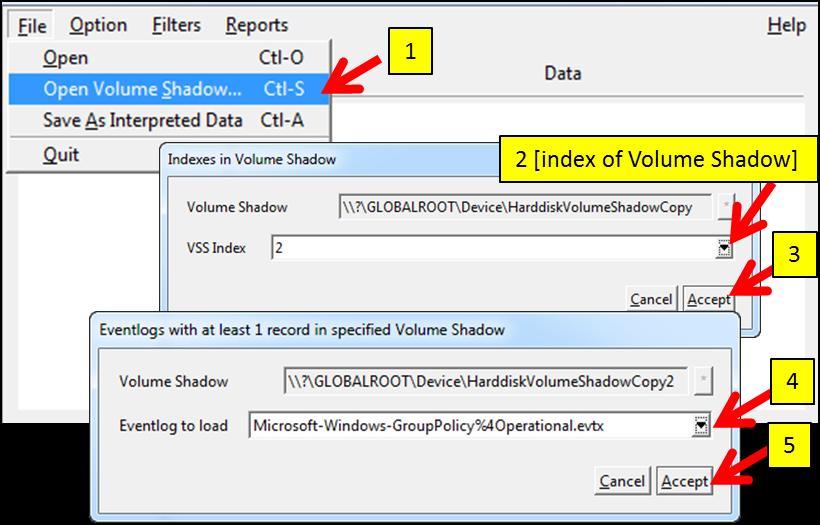 To analyze a Volume Shadow, one first needs to identify the index of the volume shadow copy one wishes to analyze.