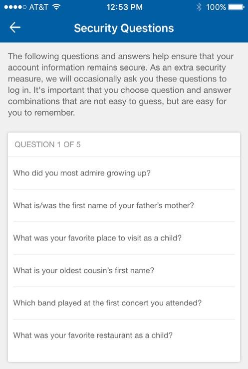 * You will be asked to provide answers to your security questions the next time you log in, as well as any time you log in on an unsaved device.