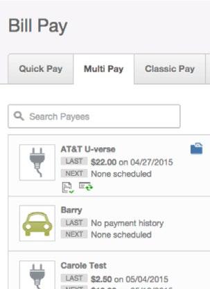 Multi Pay Step 1: Set up Multiple BillPay Payments 1. Enter keywords into the search field to filter and search payees. 2. The last payment and next scheduled payment display under each payee. 3.