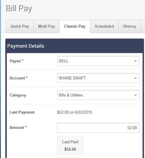 Classic Pay Classic Pay Use Classic Pay to schedule one time or recurring payments to a person or business. Step 1: Select a Payee 1. Choose a payee from the dropdown. 2.