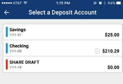 deposit funds into by tapping it. 4.