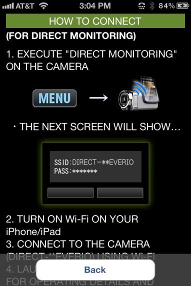 These instructions show the Everio being used with an iphone. It can also be used with an ipad or ipod Touch. Everio sync.
