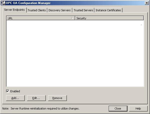 5 OPC UA Configuration Manager Help Note: All endpoints within the server instance share the same instance certificate.