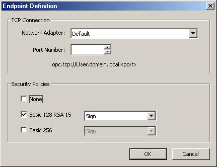 OPC UA Configuration Manager Help 6 Description of the parameters are as follows: Network Adapter: This parameter specifies the network adapter to which the connection will be bound.