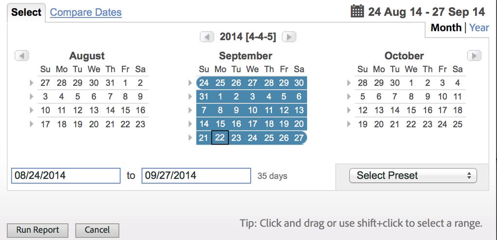 Overview of the Reporting Interface 30 See Select a date or date range and Compare dates.