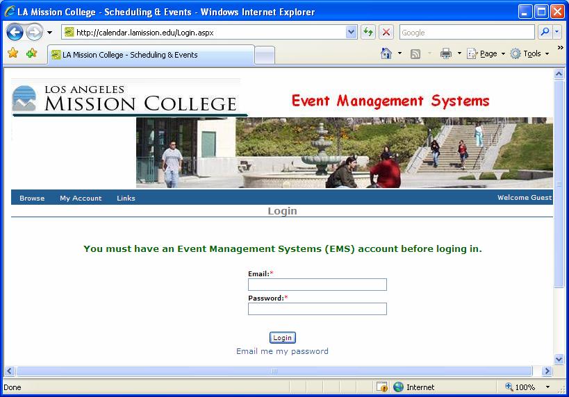 B. How to Request Available Space Step 1: Browse this web link: http://calendar.lamission.edu Step 2: Click on My Account, and select Log In.