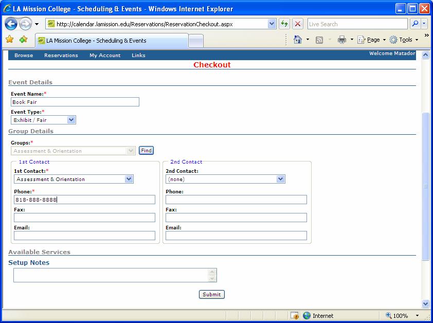 Step 8: (Figure 9) Fill in event details in the required fields (*), except Groups. Click on Submit button.