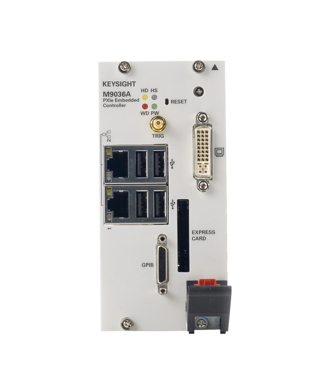 06 Keysight M9036A PXIe Embedded Controller - Data Sheet Technical Specifications and Characteristics (continued) Front panel connections Status LEDs CPU reset PXI trigger in/out DVI LAN (2) USB 2.