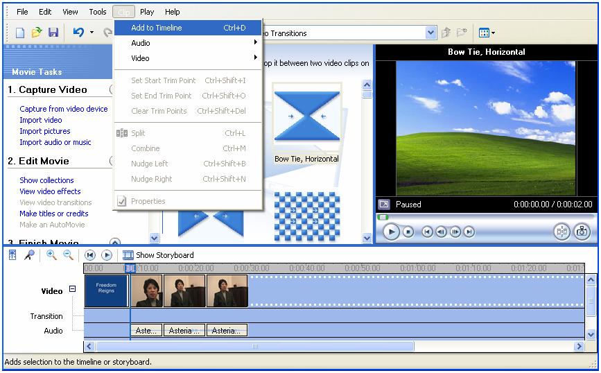From the Collections Pane, click the video transition to be added to the