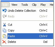 E. Copy a Clip in a Collection 1. In the Contents pane, click the clip or clips that you want to copy. 2. On the Edit menu, click Copy.