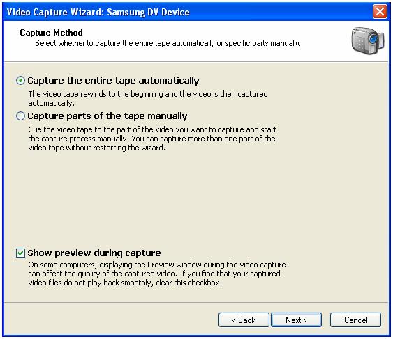 9. In the Video Setting page, select the video setting to capture the video and/or audio. 10.