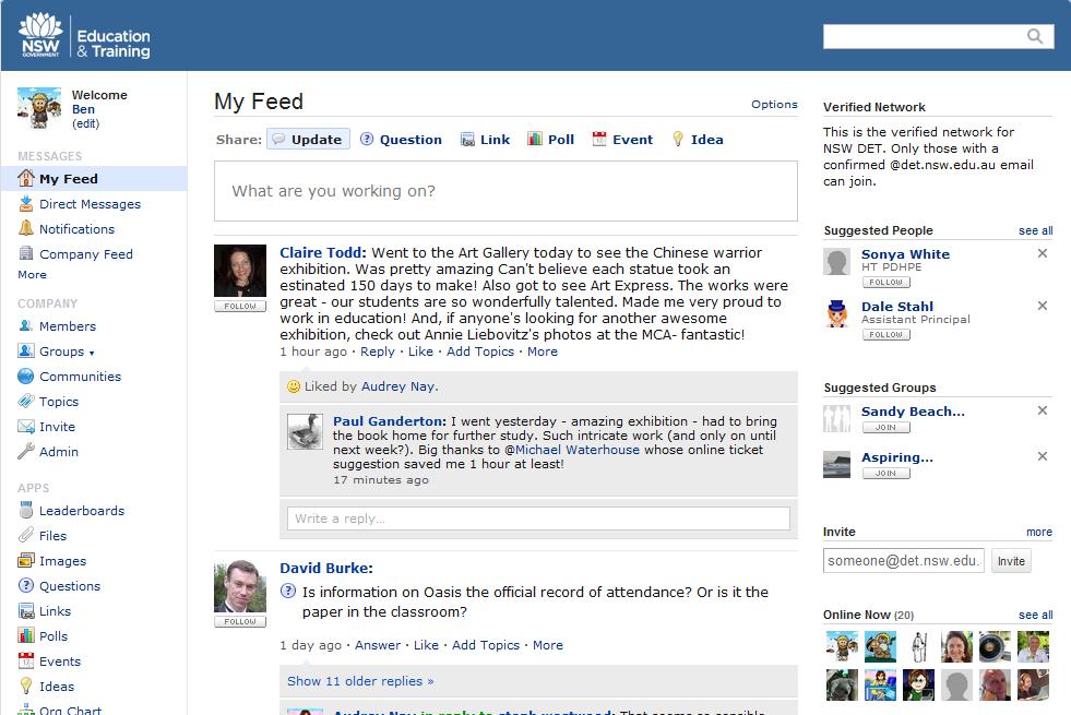 HOME This is your Home feed page; these are posts and comments made by people and groups you are following. Here you can see your feed and send updates to your followers/groups.