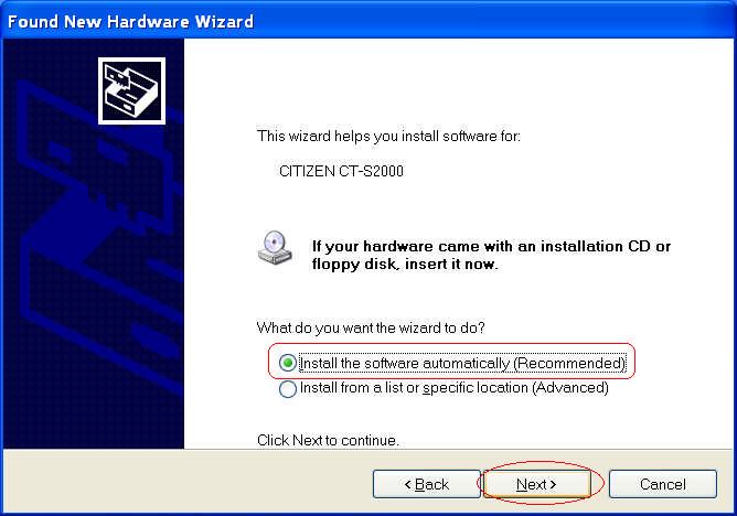 Choose "Install the software automatically