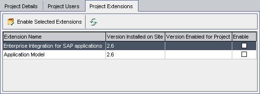 Chapter 1 Setting Up Enterprise Integration 3 In the Projects list, select a project. In the right pane, click the Project Extensions tab.
