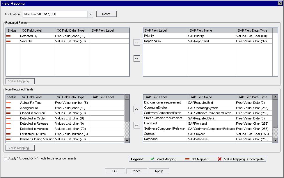 Chapter 3 Synchronizing Defects and Support Messages To map a field: 1 In ALM, select Tools > SAP Tools > Field Mapping. The Field Mapping dialog box opens.