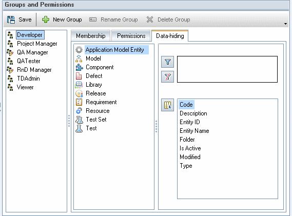 Chapter 5 Customizing Enterprise Integration Hiding Data for a User Group You can instruct ALM to hide specific application entities and application entity fields that a user group can view in the
