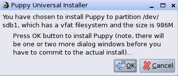 Installing Puppy on USB Flash Disk - 8 Click on OK