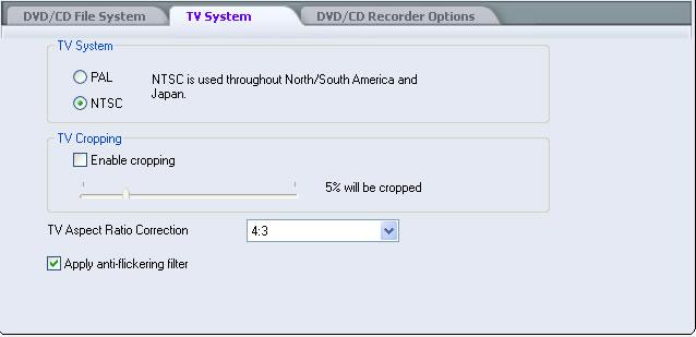 Select the TV system in your country by checking PAL or NTSC. 2. Setting TV cropping Proportion by dragging the indicator. (the default value is 10%) 3.