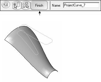 Chapter 2 Creating and Editing Curves Click the Select tool. In EdgeBar, select the Projection feature and press the Delete key on the keyboard. You will now project the curve normal to the surface.