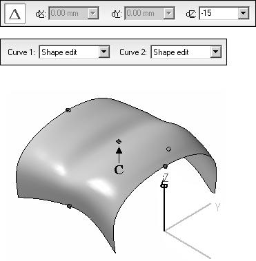 If there were several sketches in the cross-section direction, the inserted sketch in the guide curve direction would be connected with BlueDots to all of the sketches it