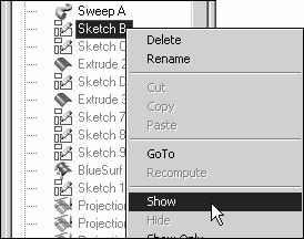 Additional Surfacing Commands In order to trim a surface, a trim curve needs to lie on the surface. You will now project two sketches onto a surface to use as trim curves. In EdgeBar, show Sketch B.