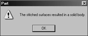 Click the stitched surface and then click the five bounded surfaces. Click the Accept button.