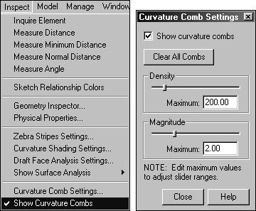 Chapter 2 Creating and Editing Curves Curvature Comb Curvature Comb enables the display of normal vectors on a curve or profile to help illustrate the radius of curvature.