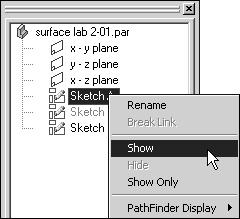 Chapter 2 Creating and Editing Curves 4. In EdgeBar, right-click Sketch A and click Show.